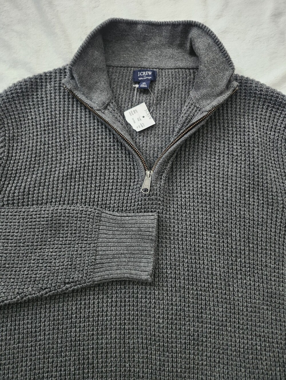 J. CREW Men's Quarter Zip Waffle Knit Cotton Grey Pullover Sweater Size XL NWT
